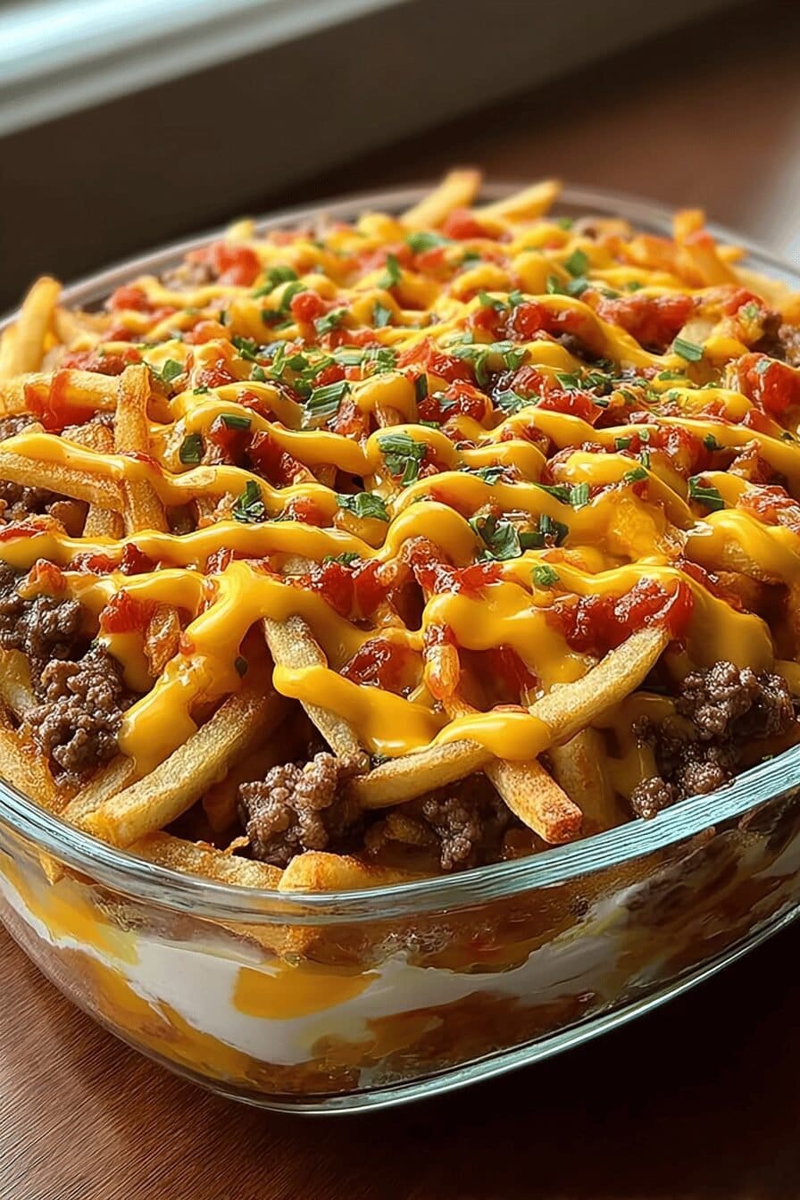 Layered Cheeseburger French Fry Bake