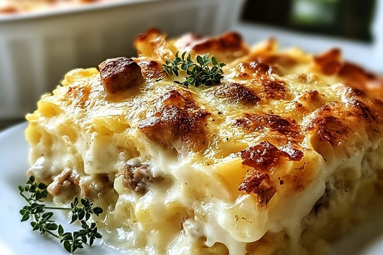 Biscuits Gravy Hashbrown Casserole