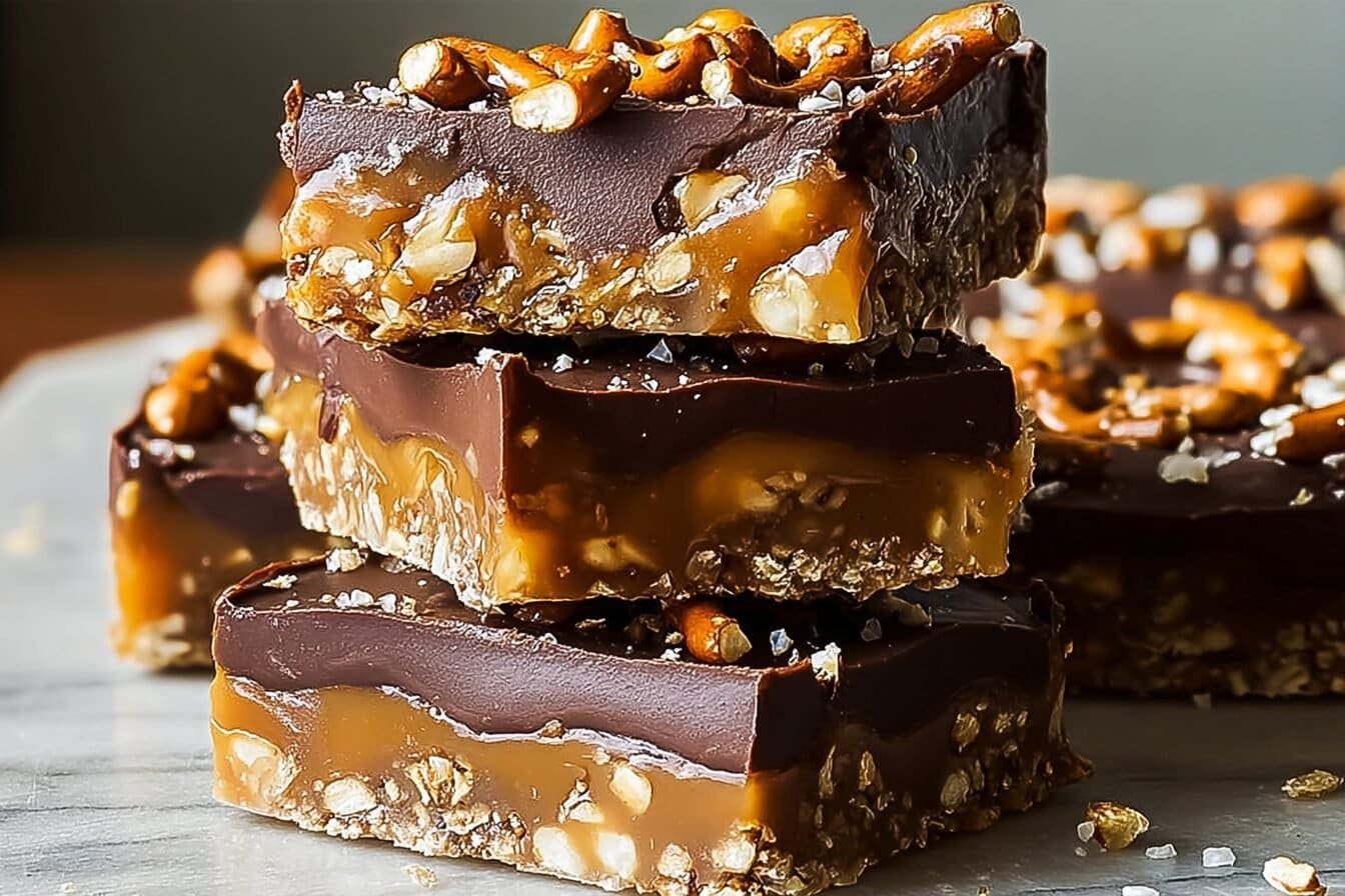 Chocolate Caramel Coffee Pretzel Bars